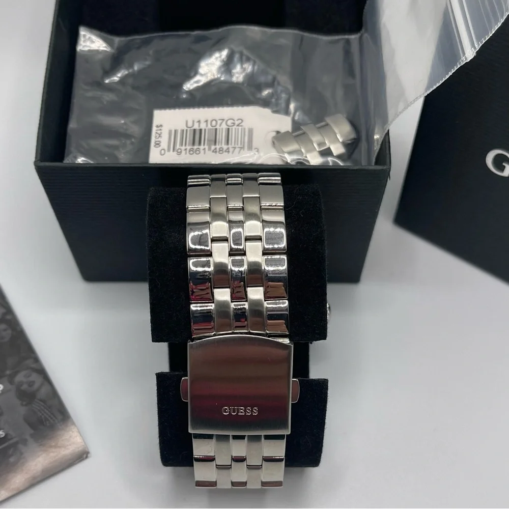 Guess Waterpro Men's Silver Tone Multifunction Watch U1107G2 Red Blue